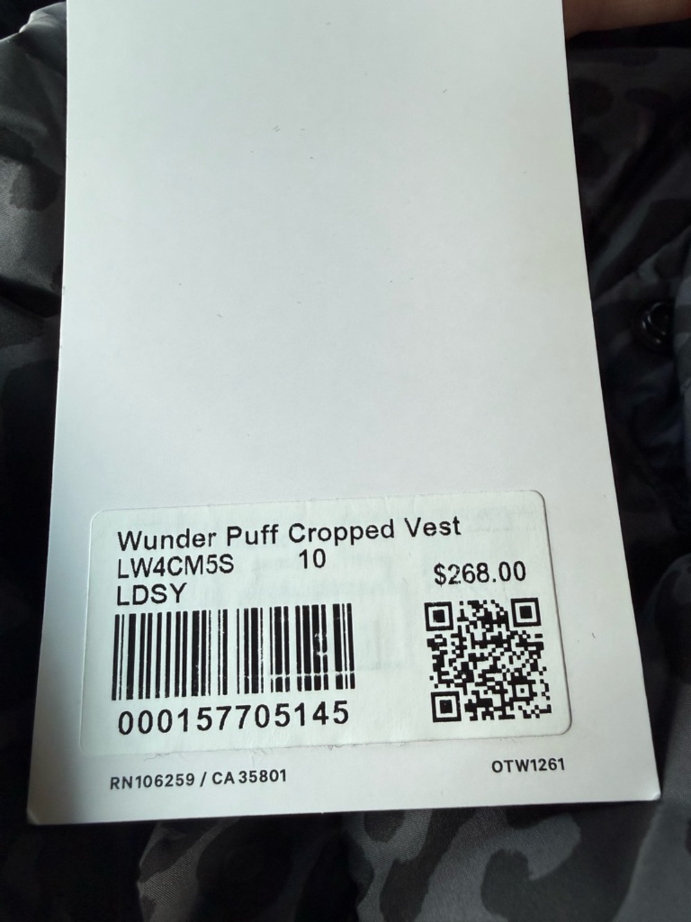 Lululemon Wonder Puff Cropped Vest Leopardo Shift Graphite Grey Multi - Picture 5 of 9